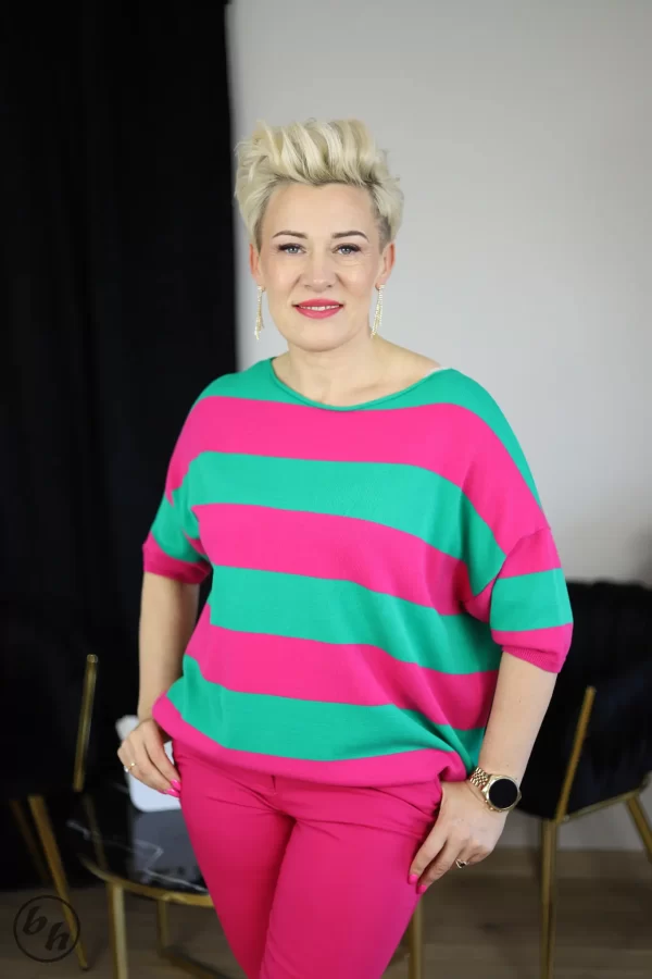 Sweter damski paski- amarantowe