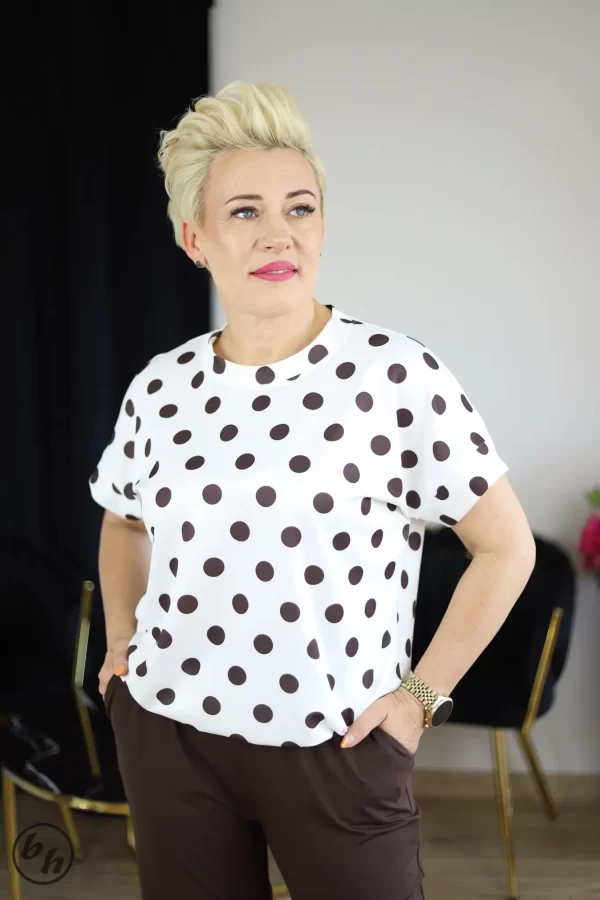 Bluzka damska biała- grochy