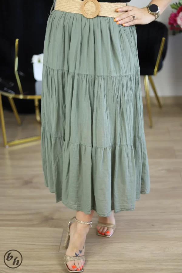 Spódnica falbany- oliwkowa