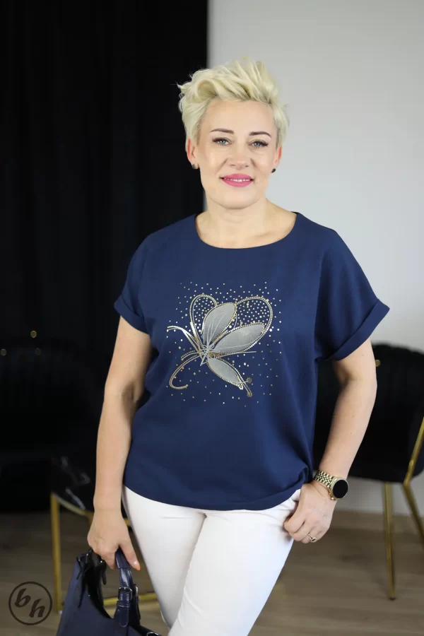 Bluzka damska motyl- granatowa