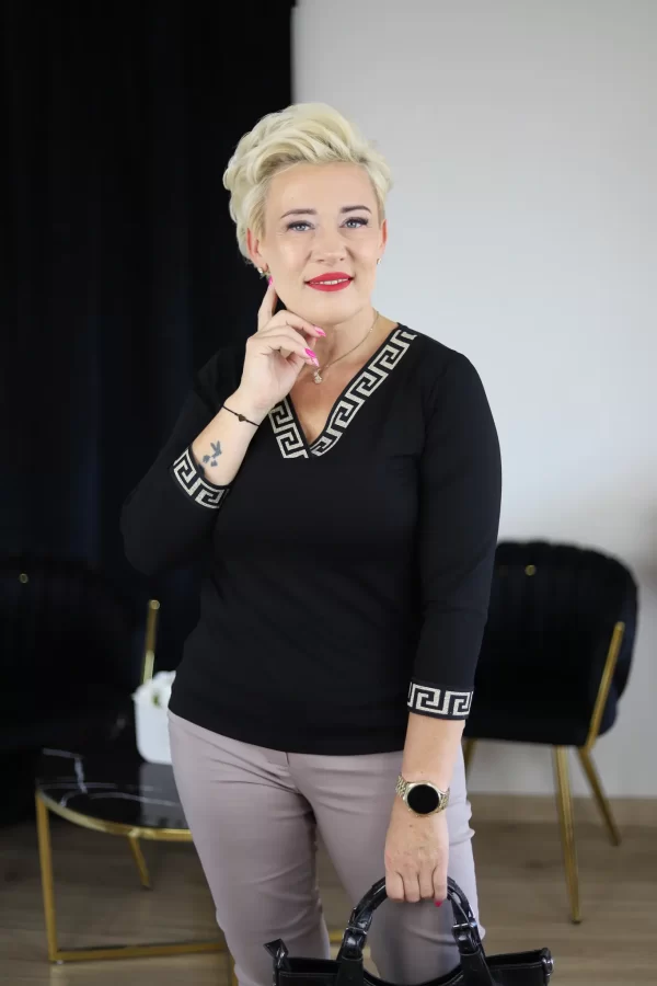 Bluzka damska grecki wzór- czarna