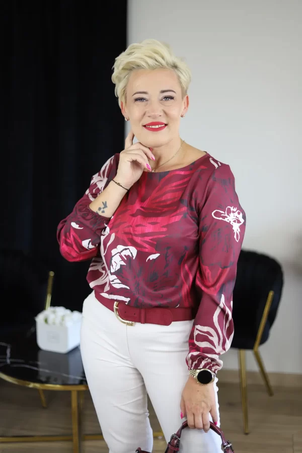 Bluzka damska gumka abstrakcyjny wzór-bordo