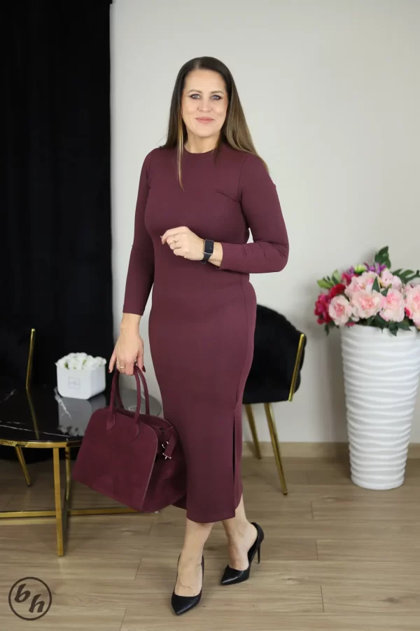 Sukienka prążek maxi- bordo