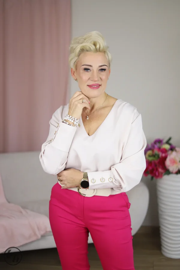 Bluzka damska mankiet guziki- beż