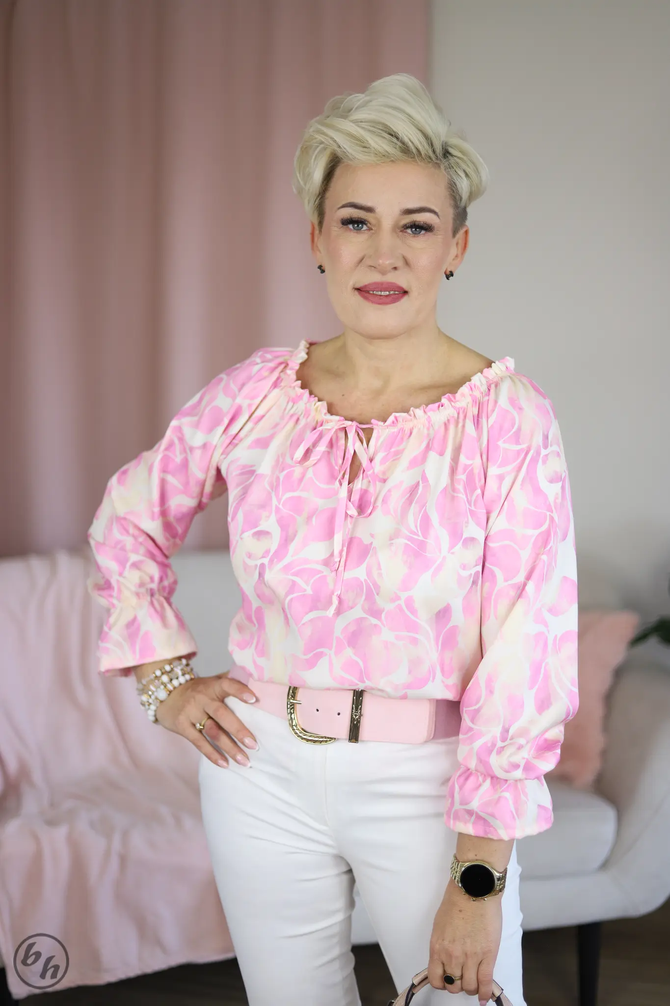 bluzka hiszpanka wzor pudrowy rozz