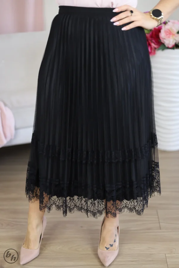 Spódnica plisowana koronka- czarna