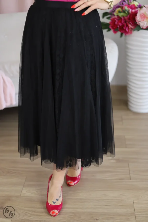 Spódnica tiul z koronką- czarna