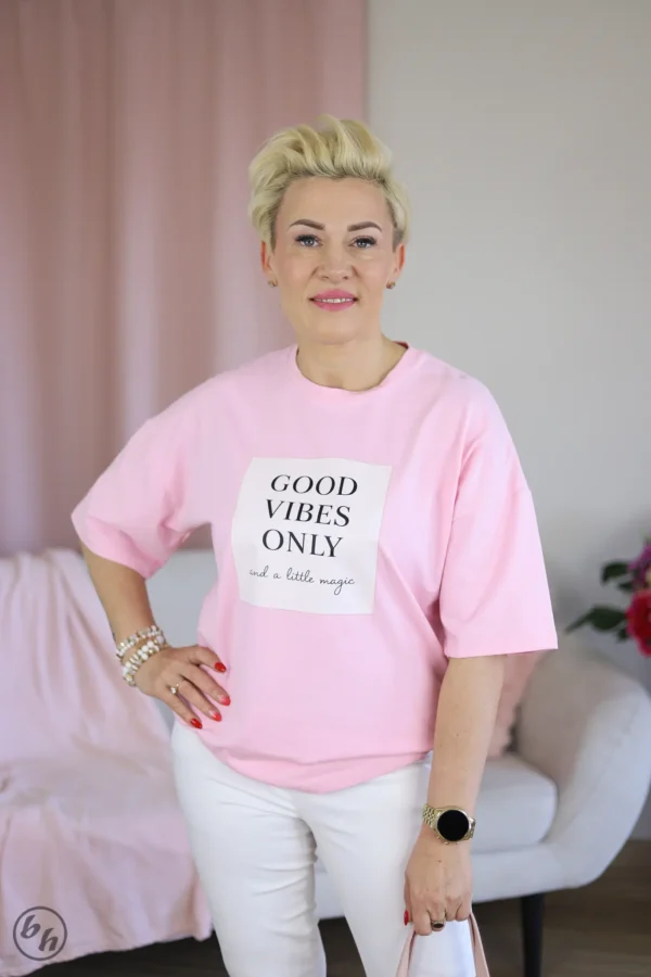 T-shirt kwadrat- pudrowy róż