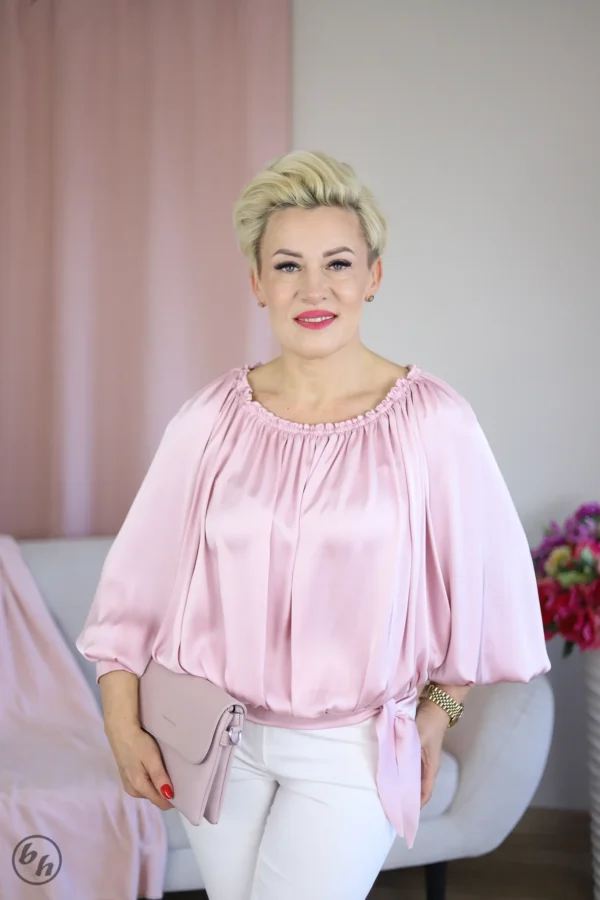 Bluzka satynowa plisa Uni- pudrowy róż