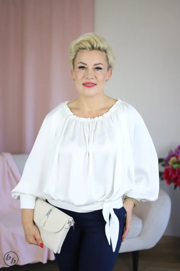 Bluzka satynowa plisa Uni- ecru