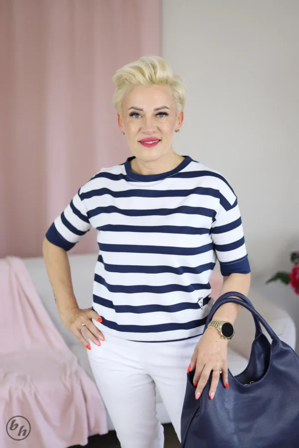 Bluzka damska paski- granatowe