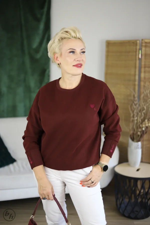 Bluza damska serce- bordowa