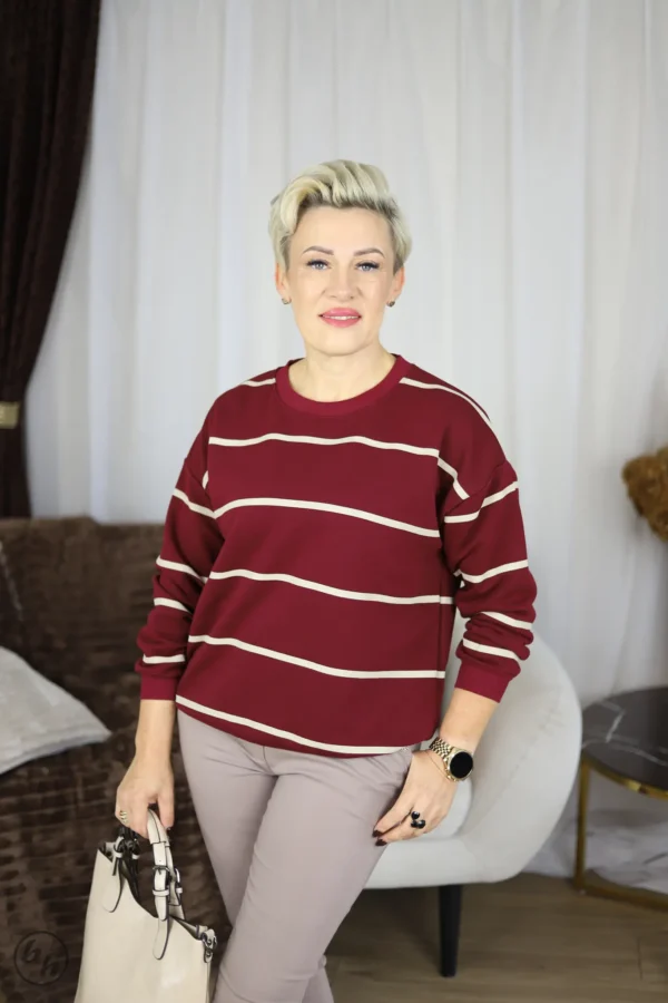 Bluzka damska paski- bordowa
